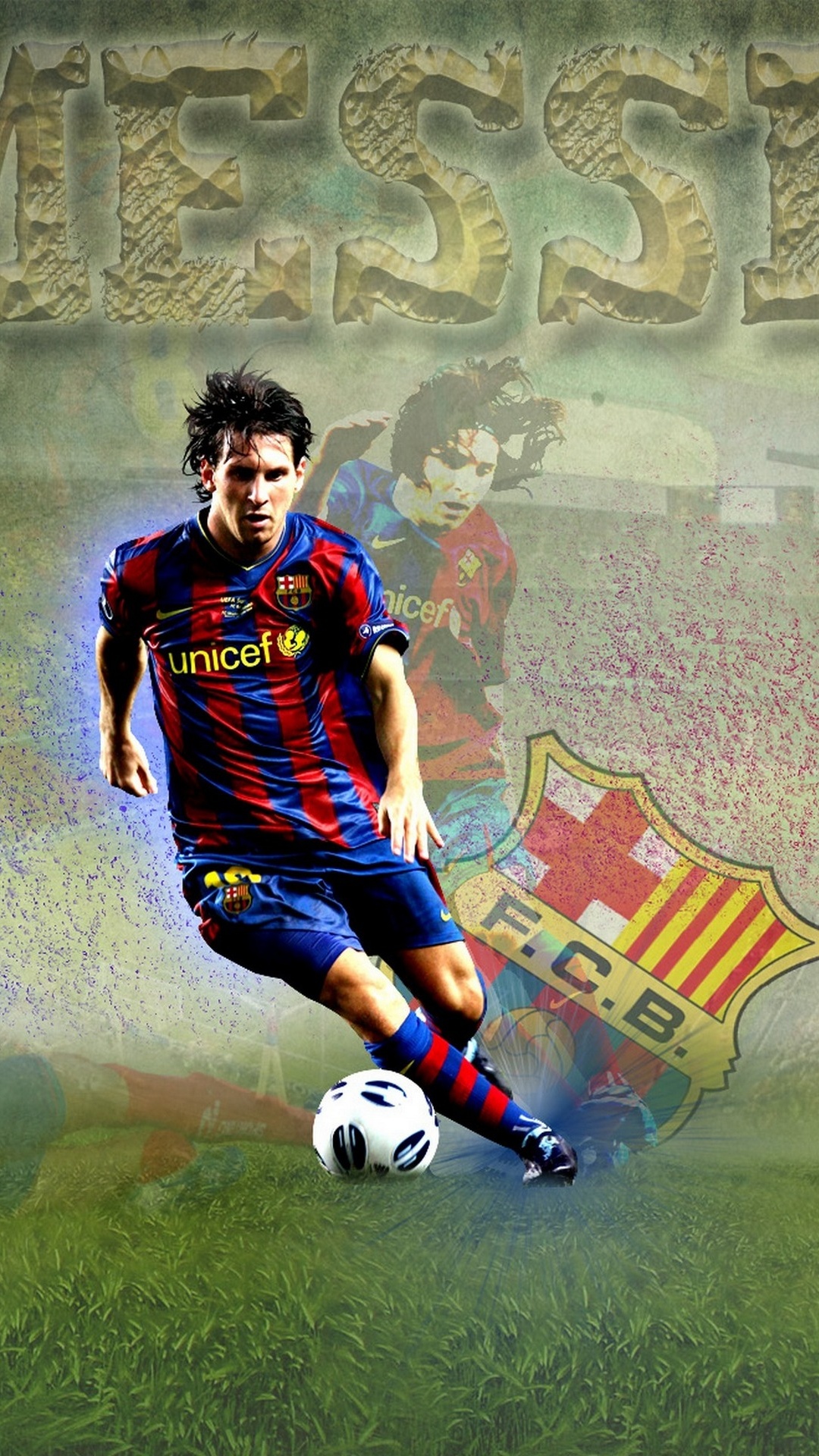 Wallpaper for galaxy s4 with Lionel Messi in Barcelona uniform in 1080x1920 resolution